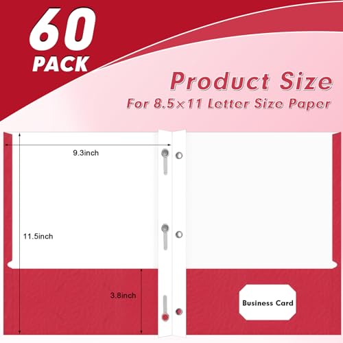 Two Pocket Folders, PANDRI 60 Pack Two Pocket Folders with Prongs, 3 Prong Folders Designed for Office and Classroom, Letter Size Red - color: Red