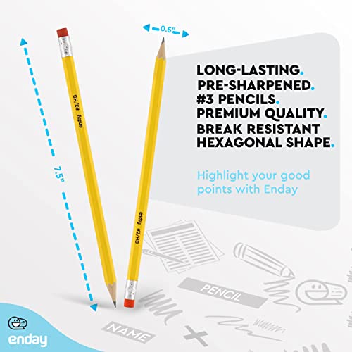 Enday Pencils 2 Wood Cased, Pre Sharpened Yellow Pencils #2 with Latex-Free Eraser, Durable School and Drawing Graphite Pencil, No 2 Soft Pencils for Kids and Adults, Box of 12