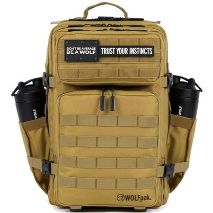 WOLFpak 45L Athletic Gym Backpack - Durable 1000D Waterproof Oxford Material with MOLLE Webbing, Laptop Pocket - color: Khaki
