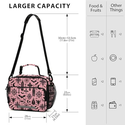 MNSRUU Student Lunch Bag Black Gothic Moon Spider Webs and Bats Insulated DinnerTotes Picnic Bag Lunch Box with Adjustable Shoulder Strap for Teen Kids Adults - color: Bats I8897