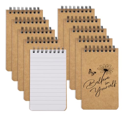 BESARME 10 Pcs Small Notepads 3x5, Kraft Spiral Pocket Notebook Bulk | Mini Lined Notepad, Memo Pads for Men, Students Back to School Gift - color: Kraft