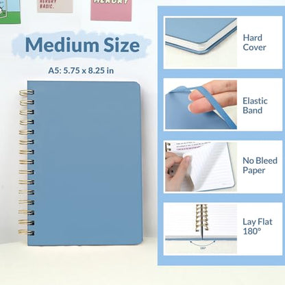 SUNEE Journaling Notebooks, A5 Lined Spiral Notebook for Women, 146 Pages College Ruled Hardcover Notebook for Work, Note Taking, Journaling and Office School Supplies, A5 - Haze Blue - color: Haze Blue