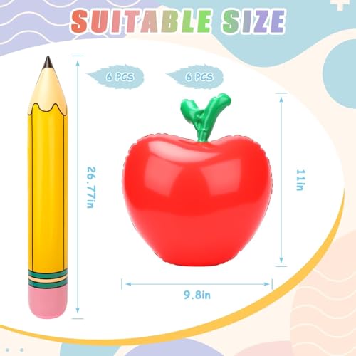 SAYAYA 6 Pcs Large Inflatable Pencil Balloons and 6 Pcs Large Inflatable Red Apple-Shaped Balloons Back to School Hanging Decor for Classroom Garden Room Birthday Party Decorations - style: Pencil & Red Apple