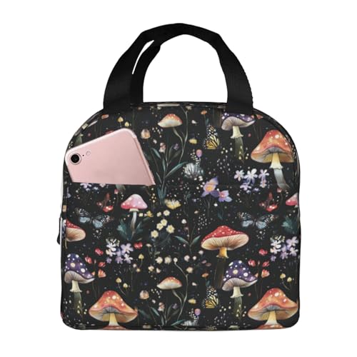 Lunch Bag Mushroom Botanical Vintage Insulated Lunch Box Reusable Cooler Tote for Adults Student Girl Boy Work Office School Picnic Over 3 Years Old - color: B0382