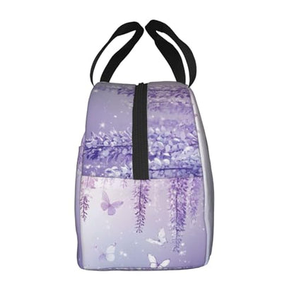 Lunch Bag Lavender Butterfly Light Purple Flower Insulated Lunch Box Reusable Cooler Tote for Adults Student Girl Boy Work Office School Picnic Over 3 Years Old - color: B0365