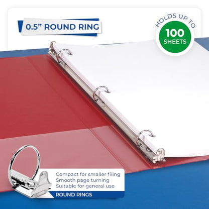 Samsill 0.5 Inch 3 Ring Binder, Economy Round Ring, Clear View Cover, 100 Sheet Capacity - for School, Home, Office - Red - color: Red, size: 1-Pack, style: .5-Inch
