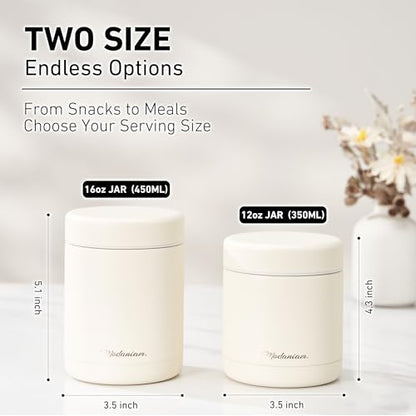 Modaniam Stainless Steel Insulated Food Jar Set of 2 (16oz + 12oz) | Wide Mouth | Hot Food Lunch Container | Thermal Lunch Box | Insulated Soup Bowl | Hot & Cold Lunch Box for Adults, Teens | Vanilla - color: Vanilla Dreams