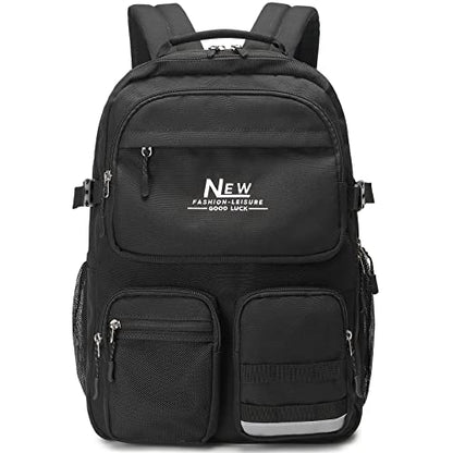 Water Resistant Backpack for Teen Girls Boys Students, Casual Multi Pockets Daypack with 15.6 inch Laptop pocket for Travel School College (Black) - color: Black With Embroidery