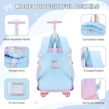 Scothen Rolling Backpack for Girls, Girls Backpack Set with Lunch Box & Pencil Pouch for Teen Girl Kids Children Elementary Middle School, Bookbag Daypack Laptop Travel Backpack with Wheels - color: Blue Purple