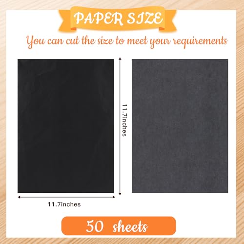 50 Sheets Carbon Paper for Tracing, A4 (8.3 x 11.7 Inch) Black Graphite Transfer Paper, No-Smudge Carbon Paper with 5 Embossing Stylus, Tracing Paper for Wood, Fabric, Canvas, DIY Craft