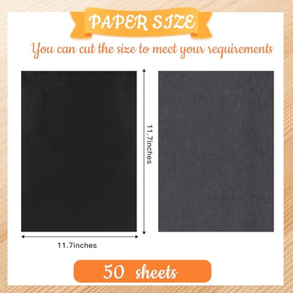 50 Sheets Carbon Paper for Tracing, A4 (8.3 x 11.7 Inch) Black Graphite Transfer Paper, No-Smudge Carbon Paper with 5 Embossing Stylus, Tracing Paper for Wood, Fabric, Canvas, DIY Craft