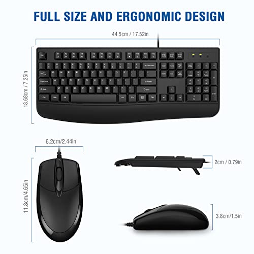 Wired Keyboard and Mouse Combo, EDJO Full-Sized Ergonomic Computer Keyboard with Palm Rest and Optical Wired Mouse for Windows, Mac OS Desktop/Laptop/PC (2 Pack) - color: Black-2