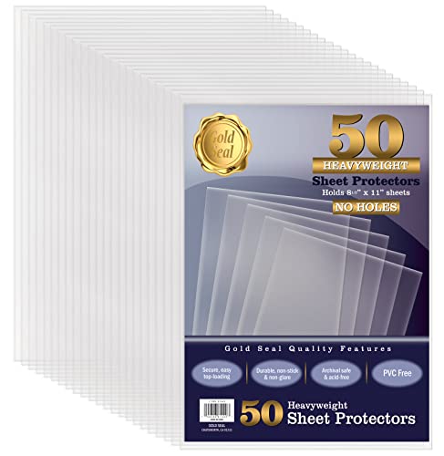 GOLD SEAL No Holes Sheet Protectors, Bulk Pack, Letter Size (8.5 x 11 Inch), Heavyweight Clear View Sheet Protectors, Top Loading, Document Protectors, Artwork Protectors,(50 Pack) - style: 50 Pack