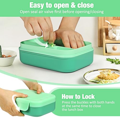 Caperci Bento Lunch Box for Kids - 5.8 Cups Stackable Leakproof Bento Box Adult Lunch Box with Sauce Container - Idea for School, On-the-go, Built-in Utensil Set, BPA Free (Green) - color: Green