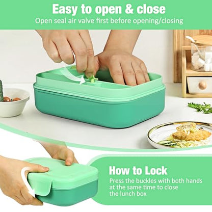 Caperci Bento Lunch Box for Kids - 5.8 Cups Stackable Leakproof Bento Box Adult Lunch Box with Sauce Container - Idea for School, On-the-go, Built-in Utensil Set, BPA Free (Green) - color: Green
