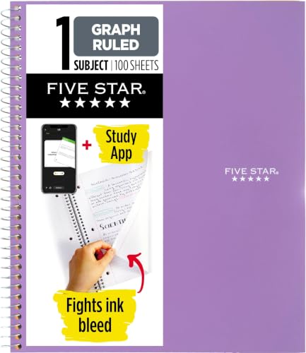 Five Star Spiral Notebook + Study App, 1 Subject, Graph Ruled Paper, 8-1/2" x 11", 100 Sheets, Fights Ink Bleed, Water Resistant Cover, Amethyst Purple (620000CF1) (Pack of 12) - color: Purple, size: Pack of 12
