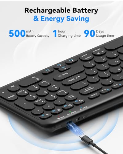 TECKNET Wireless Keyboard Bluetooth & 2.4G USB, Up to 4-Device Connection, USB C Rechargeable Battery, Quiet Typing, Compact Layout, 7° Ergonomic Tilt, Compatible with Windows/Android/iOS, Black - color: Black