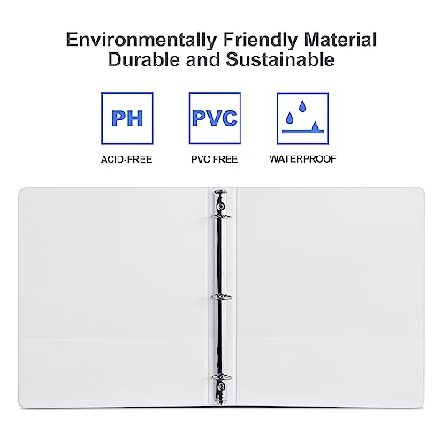 3 Ring Binder 1 Inch, ViVin Sturdy 1"-Round Ring Binder with 2 Interior Pockets, Clear View Cover, PVC-Free, Fits 200 Sheets of 8.5'' x 11'' Paper, Office Home School (8 Pack, White) - color: White, size: 1 Inch, style: 8 Pack
