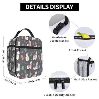 Cartoon Llama Alpaca Leakproof Lunch Bag Large Capacity Lunchbox Insulated Reusable Lunch Tote Bags Cooler Lunch Container For Work/Office/Picnic/Travel - color: Cartoon Llama Alpaca