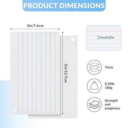 NEEWAY Heavyweight Ruled Index Cards 3x5, 200 Count Flash Cards with Rings and Cover, White Note Cards Lined for Home, Office (Multicolor) - color: Multicolor
