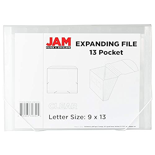 JAM PAPER 아코디언 폴더 - 13 포켓 플라스틱 확장 파일 - 레터 사이즈 - 22.9 x 33cm(9 x 13인치) - 투명 - 개별 판매 - color: 투명., size: Letter Size