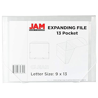 JAM PAPER 아코디언 폴더 - 13 포켓 플라스틱 확장 파일 - 레터 사이즈 - 22.9 x 33cm(9 x 13인치) - 투명 - 개별 판매 - color: 투명., size: Letter Size