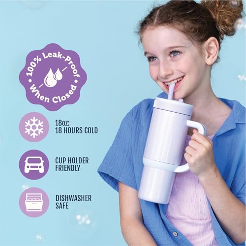 Ello Oasis 18oz Insulated Stainless Steel Kids Tumbler with Straw, Purple Holographic - color: Shiny: Purple, size: 18 Ounces