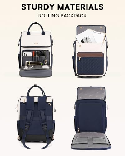 Rolling Backpack for Women, Travel Rolling Laptop Backpack with Wheels, Vertical & Horizontal Storage 2 In 1, Flip-Top Design, Water-Resistant Overnight College Underseat Carry on Luggage, Navy Blue - color: Navy Blue