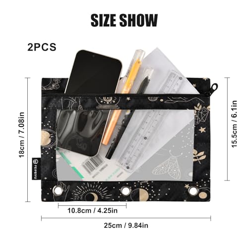 ZAZYXTJ Personalized Bohemia Boho Binder Pencil Pouchs 3 Ring | with Zipper Clear Window Office Organizers bag for School Students Teacher Supplies 2 Pack - color: Boho