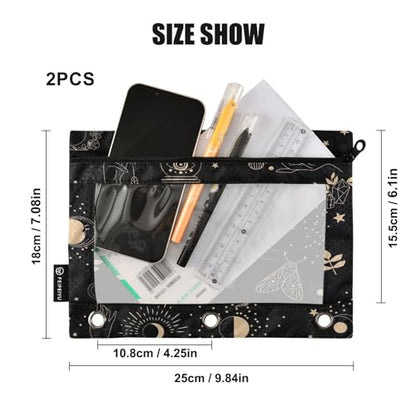 ZAZYXTJ Personalized Bohemia Boho Binder Pencil Pouchs 3 Ring | with Zipper Clear Window Office Organizers bag for School Students Teacher Supplies 2 Pack - color: Boho