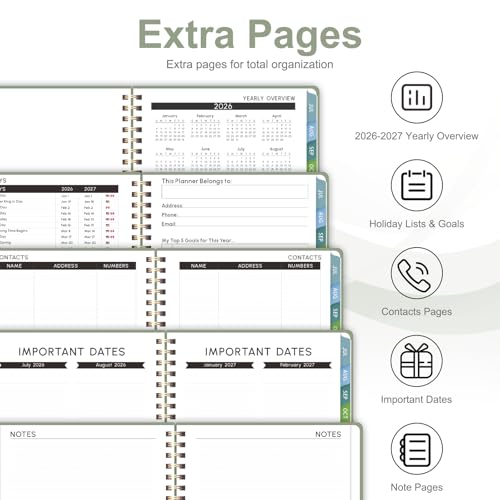 Planner 2026-2027, Weekly and Monthly Academic Year Calendar Planner, July 2026 - June 2027, Daily Agenda Book for Office School Supplies, Letter Size(8.5'' x 11'') - color: C-Green, size: 8.5"x11"(Jul 2026-Jun 2027)