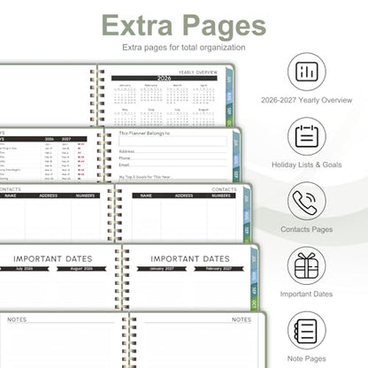 Planner 2026-2027, Weekly and Monthly Academic Year Calendar Planner, July 2026 - June 2027, Daily Agenda Book for Office School Supplies, Letter Size(8.5'' x 11'') - color: C-Green, size: 8.5"x11"(Jul 2026-Jun 2027)