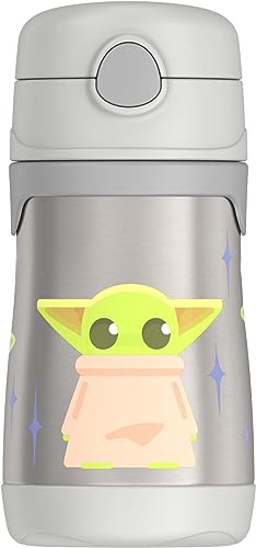 THERMOS Vacuum Insulated Stainless Steel 10oz Straw Bottle, THE MANDALORIAN - color: THE MANDALORIAN, size: 10 Ounces