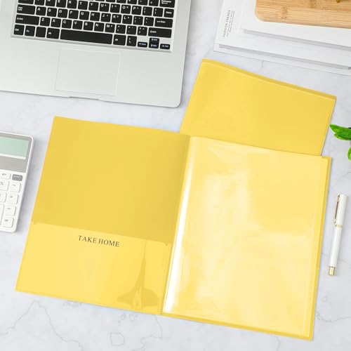 Henoyso 48 Pcs Yellow School and Home 2 Pocket Folders with 4 Clear Inner Pockets Plastic Heavy Duty Homework Folders Parent Teacher Communication for Student Home Office Classroom,11 x 9 Inch - color: Yellow
