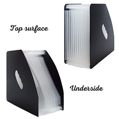 SAYEEC Rainbow Expanding File Holder Standing A4 Vertical Mini Files Organizer Magazine Basket Desktop 13 Pockets Book Folder with Handle for Students Examination Paper Bills Office Study - color: 13 Pockets - Black