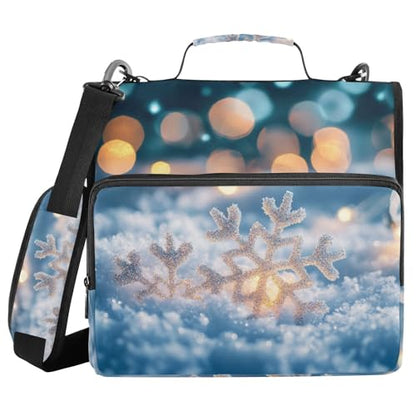 Christmas Snowflakes Lights Blue Zipper Binder 3 Ring 1.5 Inch School Binder Organizer with Shoulder Strap Handle File Folder Pockets Large Capacity Students Girl Boy Men Office Work - color: Christmas Snowflakes Lights Blue
