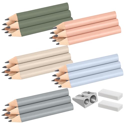 Marspark 30 Pcs Short Triangular Fat Pencils Bulk First Day of School 3.5 Inch Wooden Jumbo Pencils with Sharpener and 2 Erasers for Preschoolers, Kindergarten, Toddlers, Beginners(Fresh Colors) - color: Fresh Colors