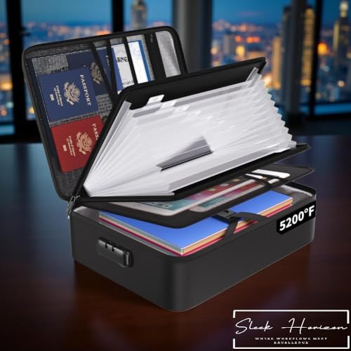 Fireproof Document Organizer Bag with Lock – Waterproof File Folder with 13 Labeled Pockets for Secure Document Storage for Home, Office & Travel