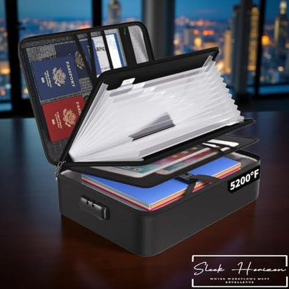 Fireproof Document Organizer Bag with Lock – Waterproof File Folder with 13 Labeled Pockets for Secure Document Storage for Home, Office & Travel