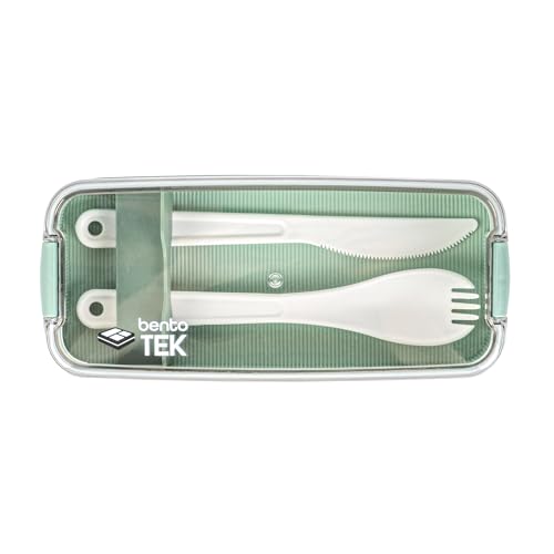 Bento Tek 30 Ounce Bento Box, 1 Stackable 3 Compartment Lunch Container - With Fork And Knife, Does Not Contain BPA, Green Plastic Reusable Lunch Box, Microwavable, Dishwashable - Restaurantware - size: 1 Count, style: 30 oz - Green