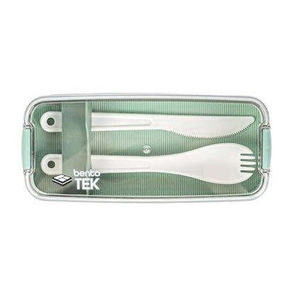 Bento Tek 30 Ounce Bento Box, 1 Stackable 3 Compartment Lunch Container - With Fork And Knife, Does Not Contain BPA, Green Plastic Reusable Lunch Box, Microwavable, Dishwashable - Restaurantware - size: 1 Count, style: 30 oz - Green