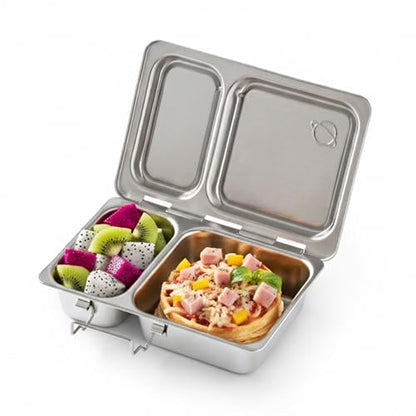 PlanetBox Recycled Shuttle Stainless Steel Lunch Box for Kids and Adults - Replacement Lunchbox Only, Brushed Finish, Sustainable Bento Box - size: 2 Compartments