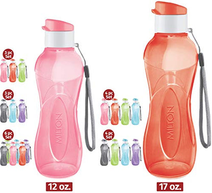 MILTON Water Bottle Kids Reusable Leakproof 17 Oz 4-Pack Plastic Wide Mouth Large Big Drink Bottle BPA & Leak Free with Handle Strap Carrier for Cycling Camping Hiking Gym Yoga - color: Bright 4 pack