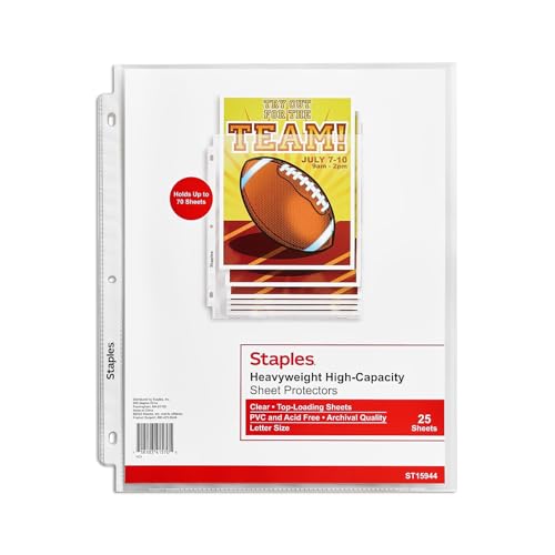 Staples Heavyweight Sheet Protectors, Letter Size 8.5 x 11, Top-Loading, 3-Hole Punched, Clear, 25-Pack