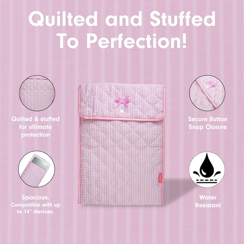 Sonix | Quilted Laptop Sleeve | 13-14 Inch, Quilted Soft Comfy Laptop Carrying Case, Computer Sleeve | Seersucker Pink (13" - 14") - color: Seersucker Pink