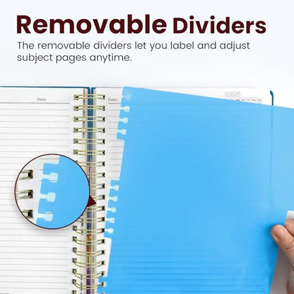 Large Spiral Lined Notebook for Work with Dividers & Tabs, 8.5"x11" Hardcover 5 Subject Notebook, College Ruled, 280 Pages, Tulip Fields - color: K - Tulip Fields