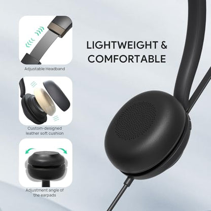 Yealink UH37 USB Headset with Noise Cancelling Microphone,Wired Headset for PC Laptop,Teams Certified,USB-A/C Cable,Works with Zoom and Other Leading UC Platforms - color: Black,Stereo, style: Teams Certified