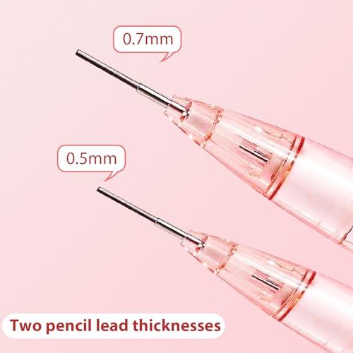 Cute Pink Coquette Peach Mechanical Pencil Set Include 8Pcs Kawaii Mechanical Pencils,2 Tubes Mechanical Pencil Lead Refills,2Pcs Erasers,for Office School Supplies - style: pink peach