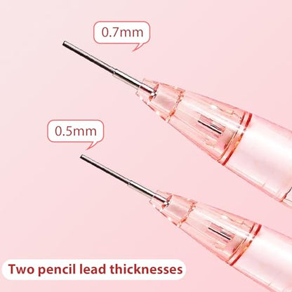 Cute Pink Coquette Peach Mechanical Pencil Set Include 8Pcs Kawaii Mechanical Pencils,2 Tubes Mechanical Pencil Lead Refills,2Pcs Erasers,for Office School Supplies - style: pink peach