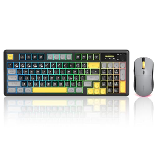 Wireless Keyboard and Mouse Combo Creamy with Number Pad for Desktop Mac iPad Bluetooth/2.4ghz/Wired Rechargeable Light up RGB Quiet Compatible with PC Laptop Tablet (Black) - color: Black
